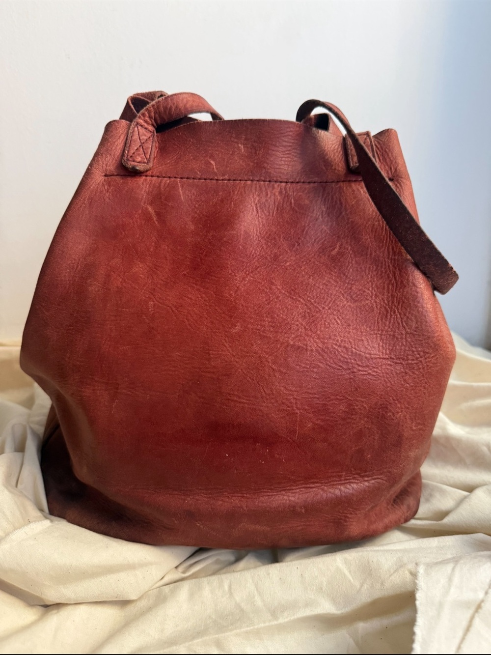 Heritage Oxblood Distressed Leather Slouchy Bucket Tote Bag Medium